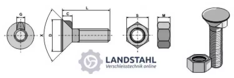 Pflugschraube DIN 604 M10x1,5x25 mit Sechskantmutter