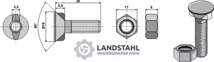 Pflugschraube DIN 11014 mit Sechskantmutter