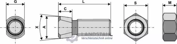 Scharschraube M12 x 1,75 x 35 mit Sechskantmutter