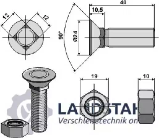 Pflugschraube DIN 608 M12x1,75x40 mit Sechskantmutter