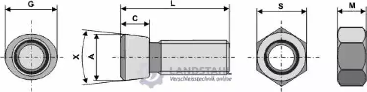 Scharschraube M12 x 1,75 x 40 mit Sechskantmutter