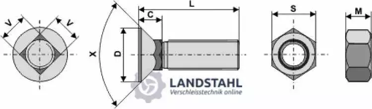 Pflugschraube M12 x 1,75 x 45 und Sechskantmutter