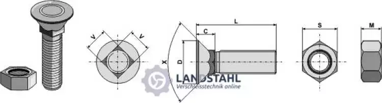 Pflugschraube DIN 608 M12x1,75x50 mit Sechskantmutter