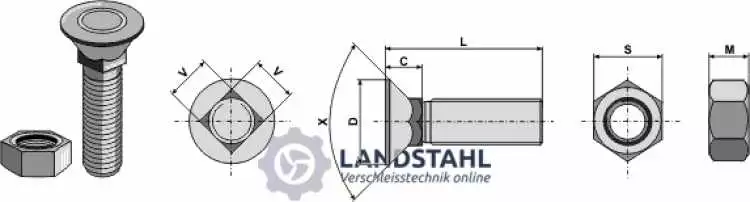 Pflugschraube DIN 608 mit Sechskantmutter