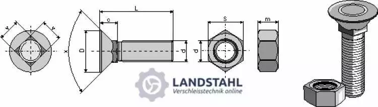 Pflugschraube DIN 608 M14x2x60 mit Sechskantmutter