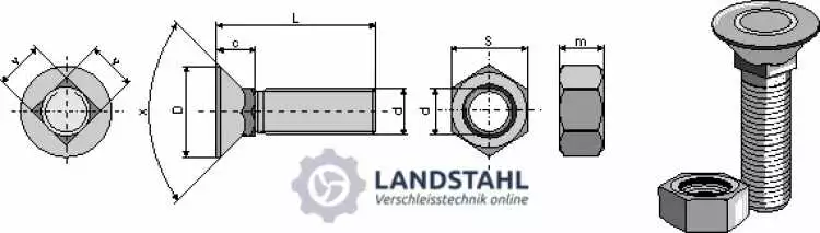 Pflugschraube DIN 608 M14x2x90 mit Sechskantmutter