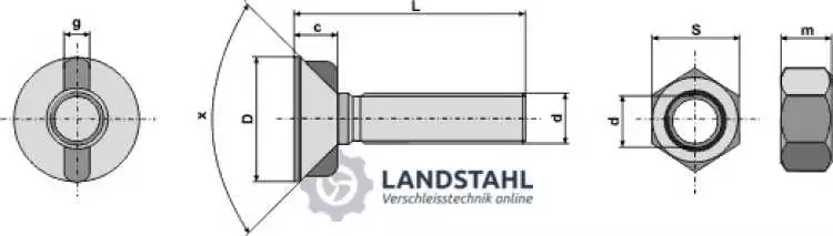 Pflugschraube DIN 11014 M16 x 2 x 40 mit Sechskantmutter