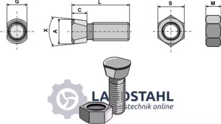 Scharschraube M16 x 2 x 40 mit Sechskantmutter