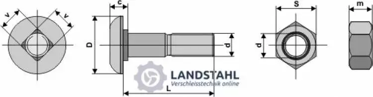 Körperschraube M16 x 1,5 x 70 und Sechskantmutter