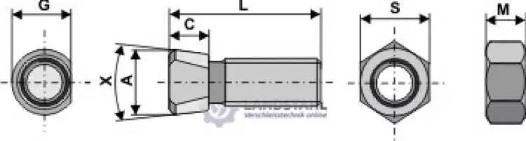 Scharschraube M16 x 2 x 75 mit Sechskantmutter