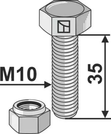 Schraube mit Sicherungsmutter M10x1x35 10.9