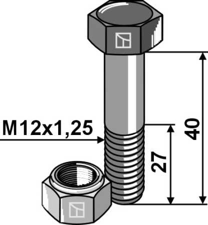 Schraube mit Sicherungsmutter M12x1,25x40 - 12.9