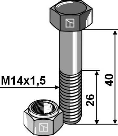 Schraube mit Sicherungsmutter M14x1,5x40 - 12.9