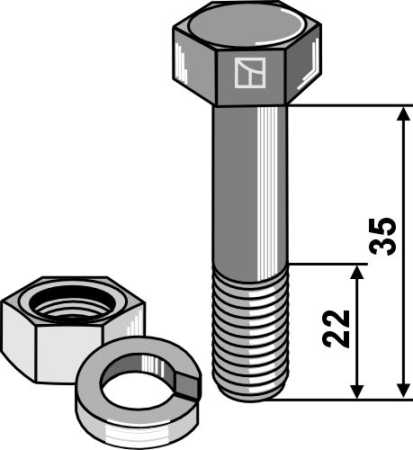 Schraube mit Mutter und Federring - 7/16" UNF - 12.9