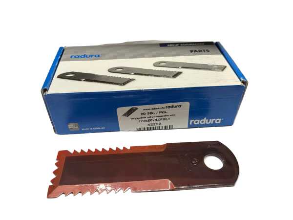 20 Stück Schlegelmesser, 173x50x4,0/18,1, gerade, dreiseitig, gezahnt