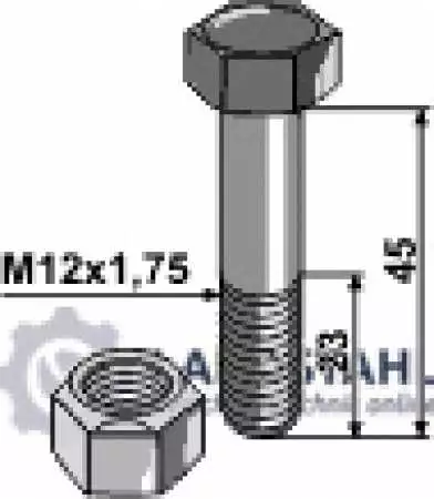 Schraube mit Sicherungsmutter - M12x1,75 - 10.9