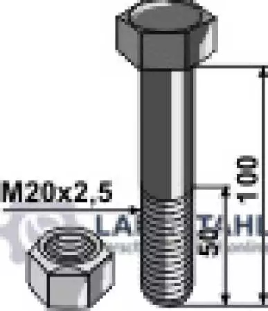 Schraube mit Sicherungsmutter - M20 x 2,5 - 10.9