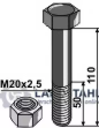 Schraube mit Sicherungsmutter - M20 x 2,5 - 10.9