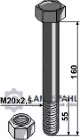 Schraube mit Sicherungsmutter - M20 x 2,5 - 10.9