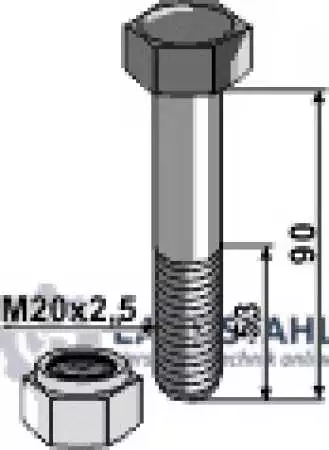 Schraube mit Sicherungsmutter - M20 x 2,5 - 8.8