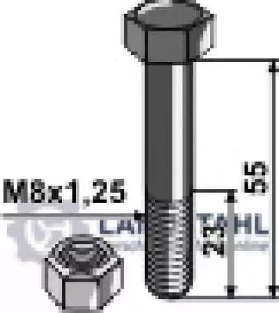 Schraube mit Sicherungsmutter - M8 x 1,25 - 8.8