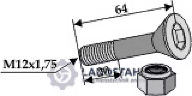 Schraube M 12 x 65 -10.9 mit Sicherungsmutter