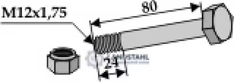 Schraube mit Sicherungsmutter - M12x1,75 - 10.9
