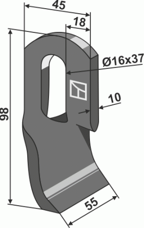 Gedrehtes Messer 98x45mm