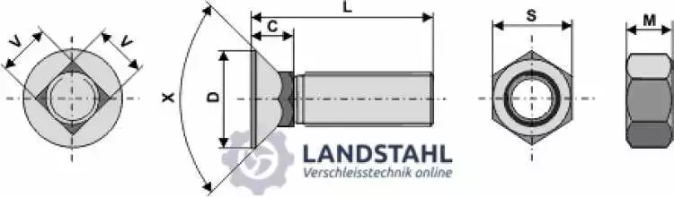 Pflugschraube 7/16" UNC x 28 und Sechskantmutter