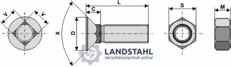 Pflugschraube 7/16" UNC x 32 und Sechskantmutter