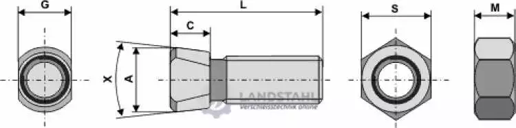 Scharschraube 7/16''UNCx32 mit Sechskantmutter