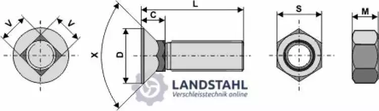 Pflugschraube 7/16" UNC x 45 und Sechskantmutter