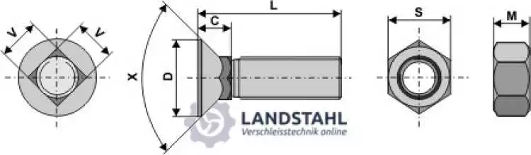 Pflugschraube 7/16" UNF x 45 und Sechskantmutter