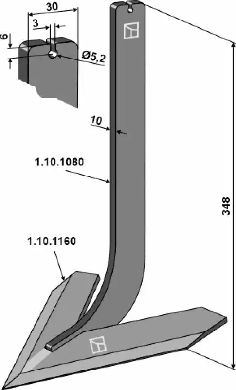 Stiel mit Schar 220mm