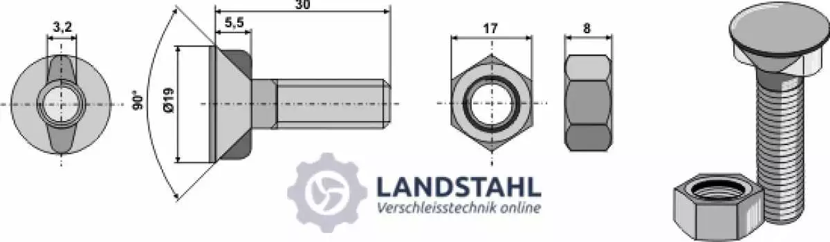 Pflugschraube DIN 11014 mit Sechskantmutter