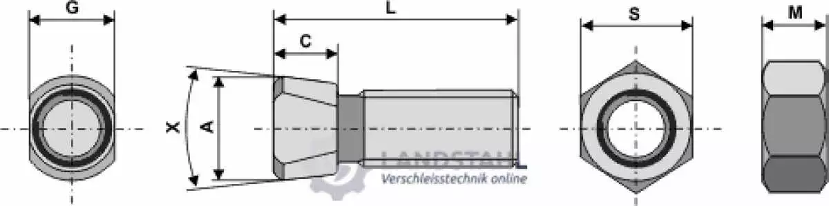 Scharschraube M12 x 1,75 x 35 mit Sechskantmutter