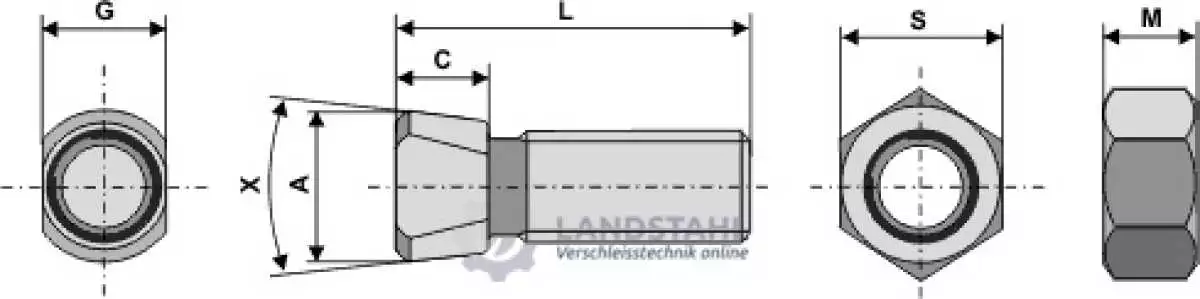 Scharschraube M12 x 1,75 x 40 mit Sechskantmutter