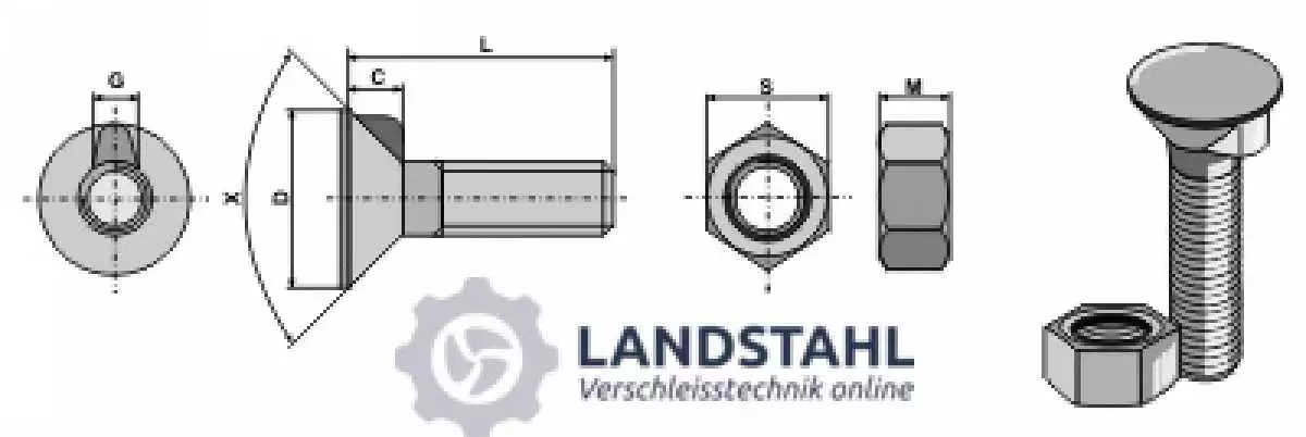Pflugschraube DIN 604 M12x1,75x45 mit Sechskantmutter