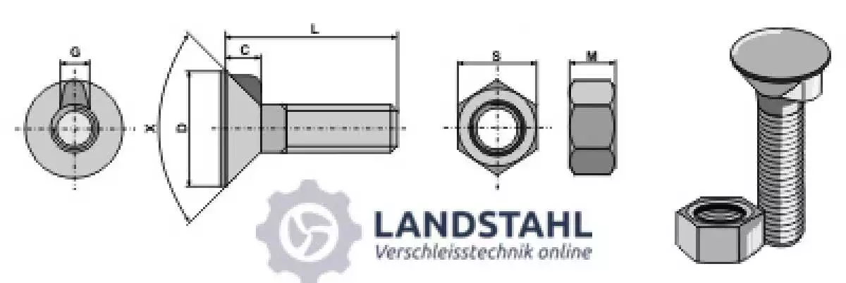 Pflugschraube DIN 604 M12x1,75x50 mit Sechskantmutter