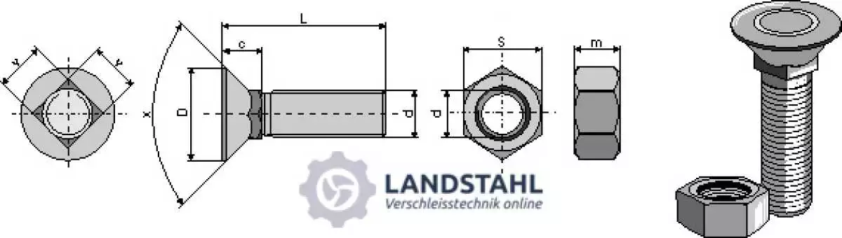 Pflugschraube DIN 608 M12 x 1,75 x 55 mit Sechskantmutter