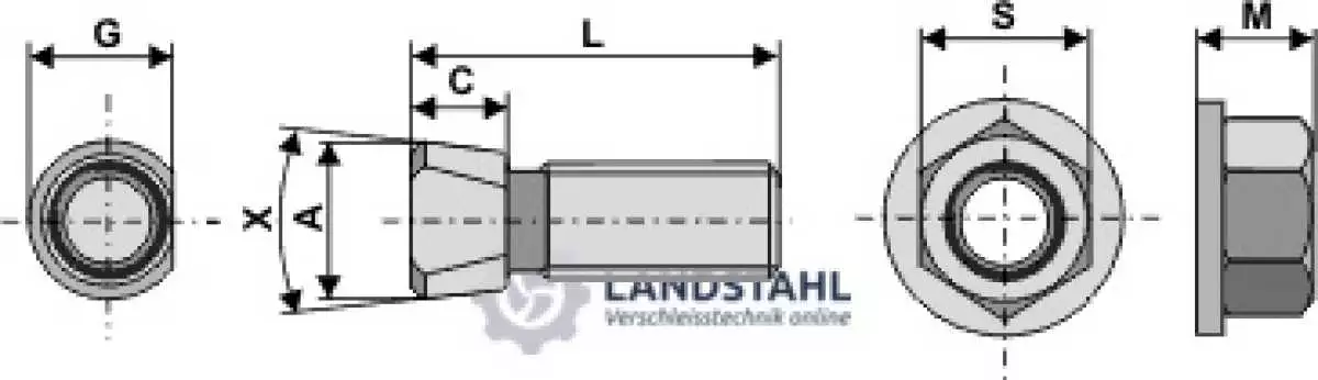 Scharschraube M14 x 2 x 34 mit Bundmutter