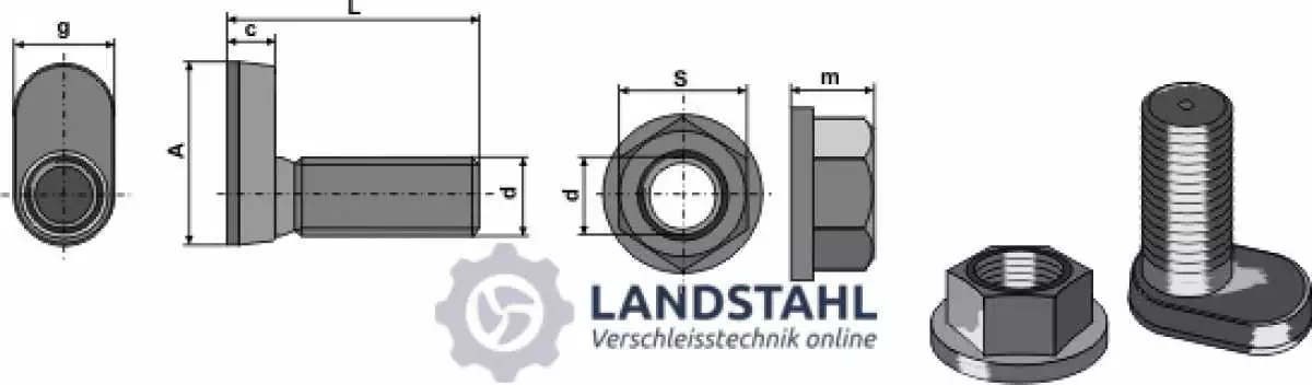 Konusschraube oval mit Bundmutter