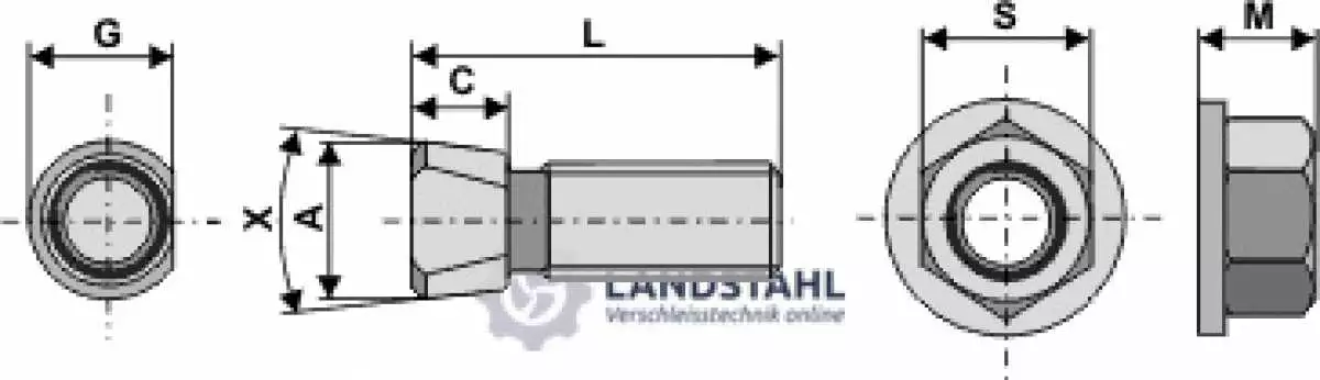 Scharschraube M14 x 2 x 45 mit Bundmutter
