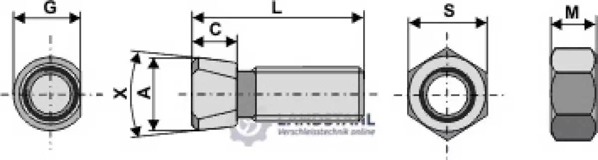 Scharschraube M16 x 2 x 50 mit Sechskantmutter