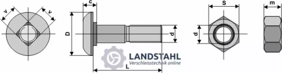 Körperschraube M16 x 1,5 x 70 und Sechskantmutter