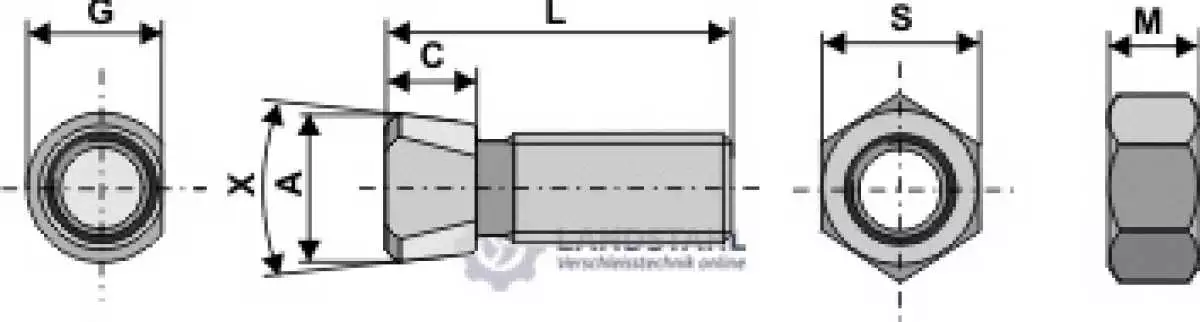 Scharschraube M16 x 2 x 75 mit Sechskantmutter