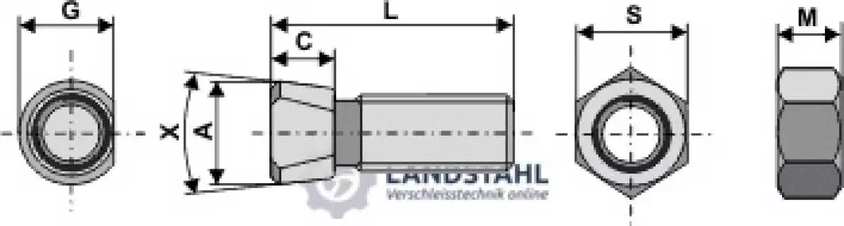 Scharschraube M16 x 2 x 85 mit Sechskantmutter
