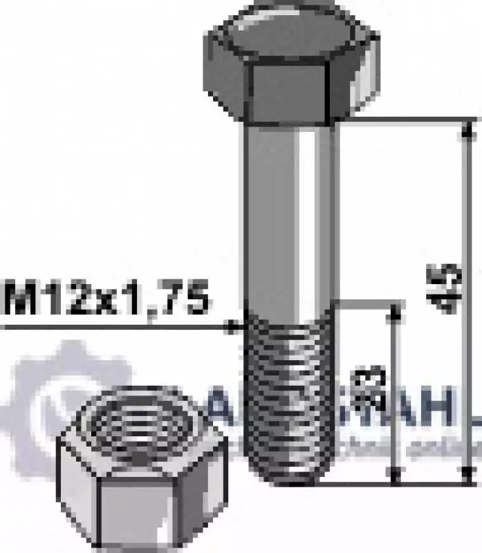 Schraube mit Sicherungsmutter - M12x1,75 - 10.9