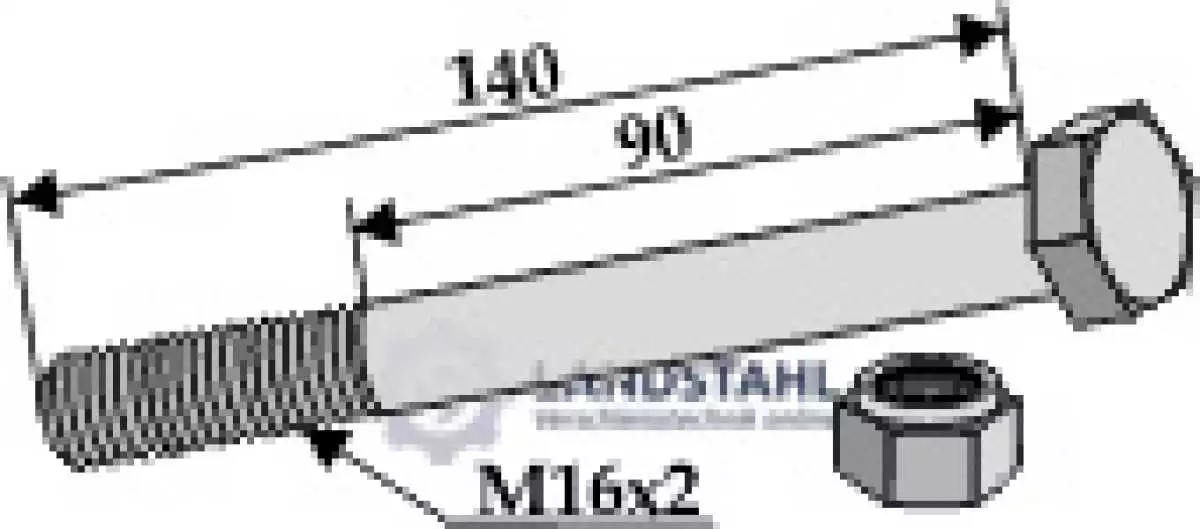Schraube mit Sicherungsmutter - M16 x 2 - 8.8