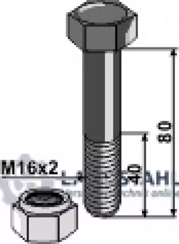 Schraube mit Sicherungsmutter - M16 x 2 - 10.9